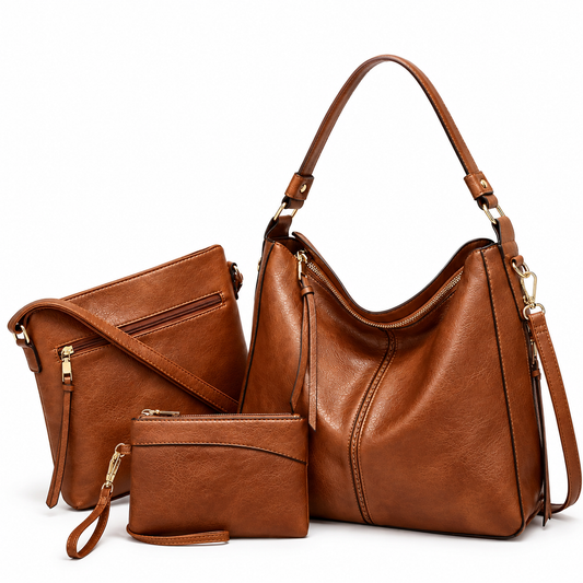 Luxury Leather 3-Piece Hobo Bag Set