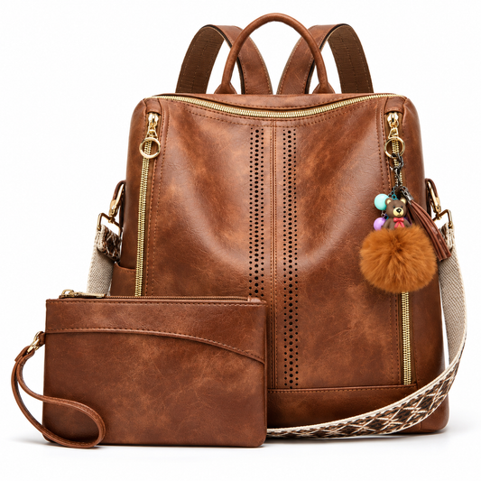 Luxury Leather 2-in-1 Convertible Backpack + Free Pouch