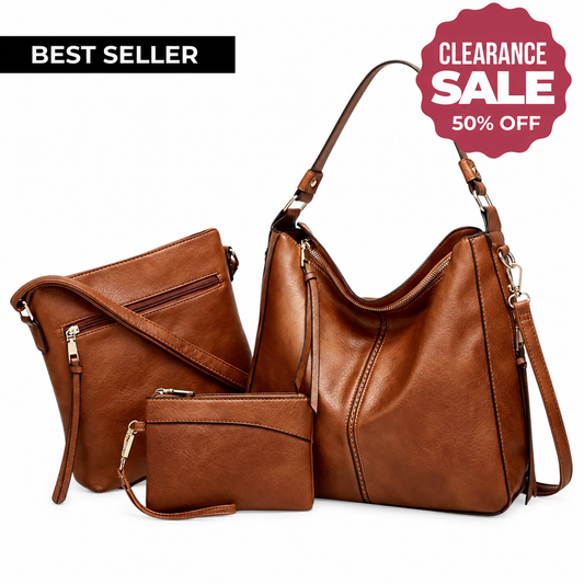 Luxury Leather 3-Piece Hobo Bag Set