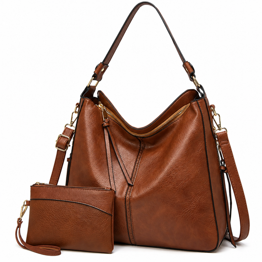 Luxury Leather Hobo Anti-Theft Handbag + FREE Pouch Wallet
